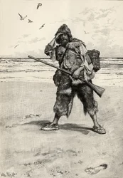 "Parei como um Thunderstruck", ilustração de "Robinson Crusoe", de Daniel Defoe (1660-1731), publicada por Cassell and Company, 1896